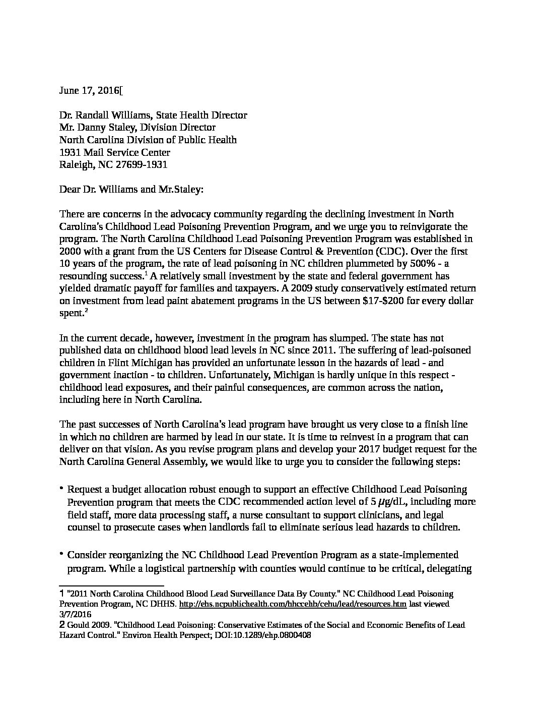 Letter to DHHS Lead - North Carolina Health News